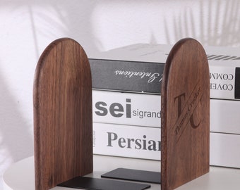 Personalized Wooden Bookends, Pair of Bookends for Shelves, Desk Book End For Heavy Duty Book, Non-Slip Bookends, Custom Book Storage