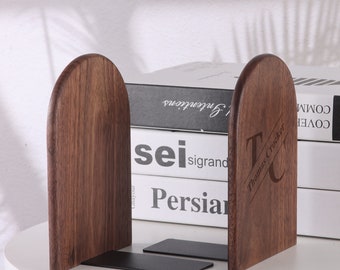 Personalized Wooden Bookends, Pair of Bookends for Shelves, Desk Book End For Heavy Duty Book, Bookends, Custom Book Storage