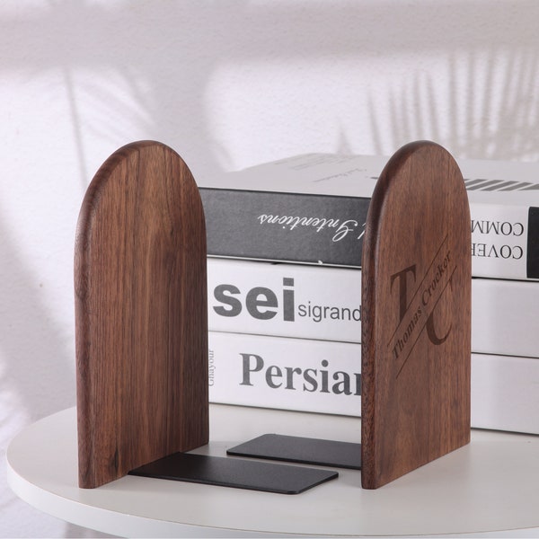 Personalized Wooden Bookends, Pair of Bookends for Shelves, Desk Book End For Heavy Duty Book, Non-Slip Bookends, Custom Book Storage