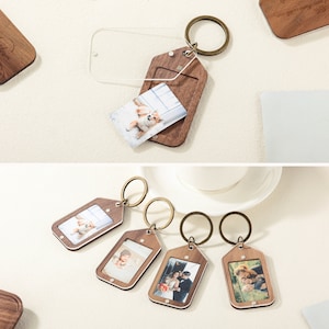 Personalized Walnut Wood Keychain with Photo Frame and Custom Message, Drive Safe Keychain, Memorial Keychain Sets for Gift image 3