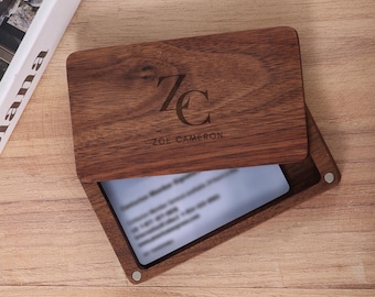 Personalized Walnut Business Magnetic Card Holder with Lid – Custom Engraved Wooden Card Case, Desk Accessory, Gift for Professionals
