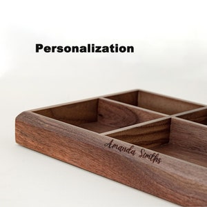 Personalized Wooden Jewelry Tray, Catch All Walnut Tray, Custom Valet Tray, Desk Organization, Wedding Gift, Anniversary Gift image 4