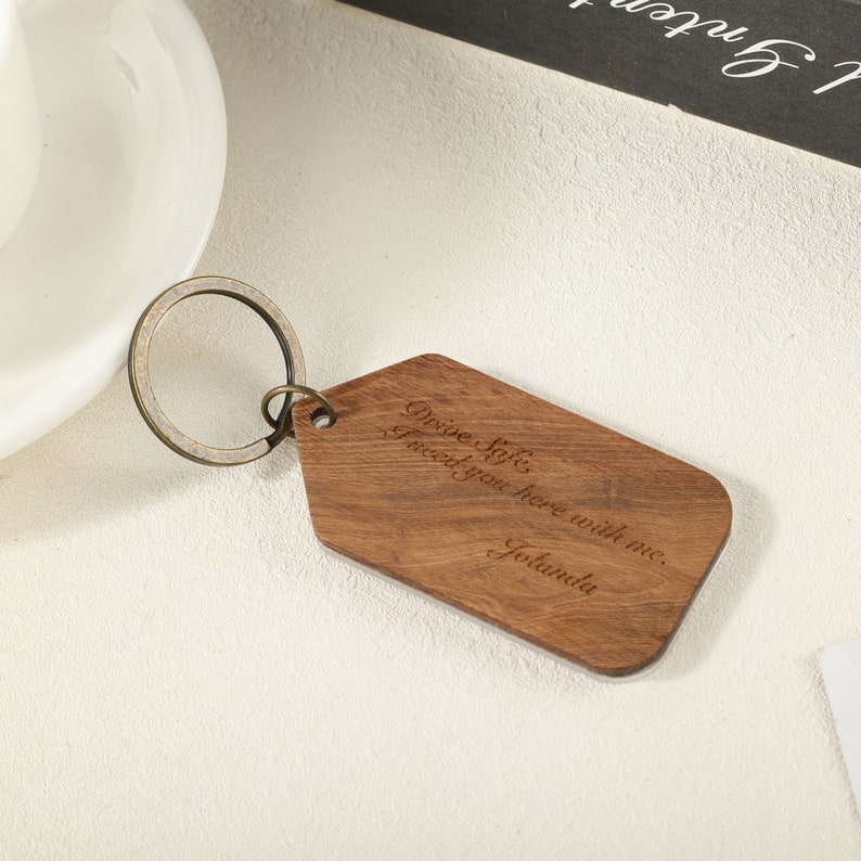 Personalized Walnut Wood Keychain with Photo Frame and Custom Message, Drive Safe Keychain, Memorial Keychain Sets for Gift image 5