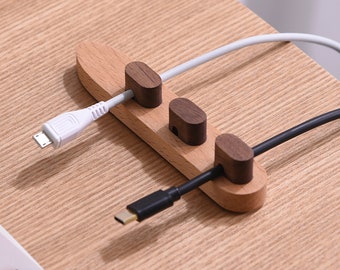 Personalized Wooden Cable Organizer, Magnetic Cable Holder, Cord Management System, Desk Organizer for Charging Cables