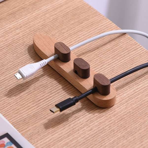 Personalized Wooden Cable Organizer, Magnetic Cable Holder, Cord Management System, Desk Organizer for Charging Cables