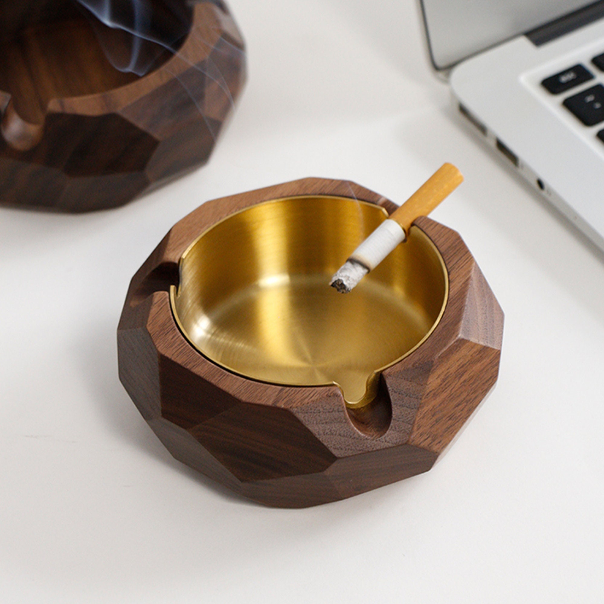 Solid Walnut Cigarette Ashtray, Unique Platonic Ash Tray With Gold Ash  Catcher, Indoor & Outdoor Decorative Ashtray, Gift for Him