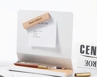 Personalized Desk Organizer with Magnet Metal Board, Pen Holder, Desktop Sticker Board for Memo Display