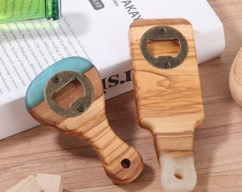 Personalized Olive Wood & Resin Bottle Opener – Custom Engraved Gift for Dad, Men, Father’s Day, Barware, Unique Gift