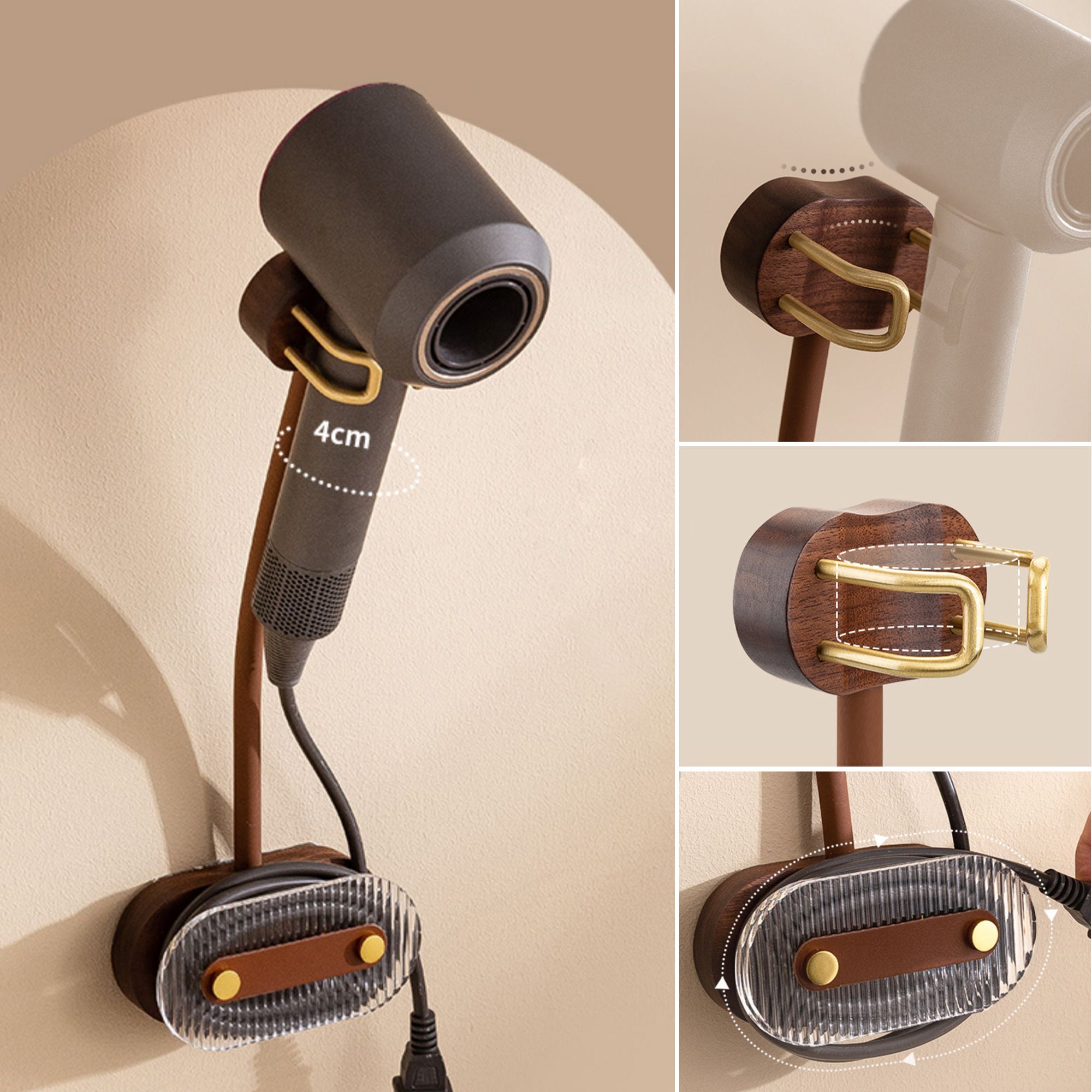 Supporto Per Asciugacapelli Dyson - Senza Foratura, Con Gancio Cavi, Organizer Da Bagno