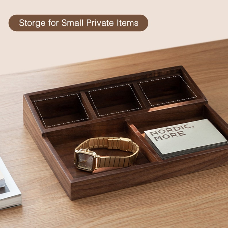 Personalized Premium Walnut Desk Organizer with Multi-Compartments Storage, Desktop Office Organizer for Stationery and Accessories image 8