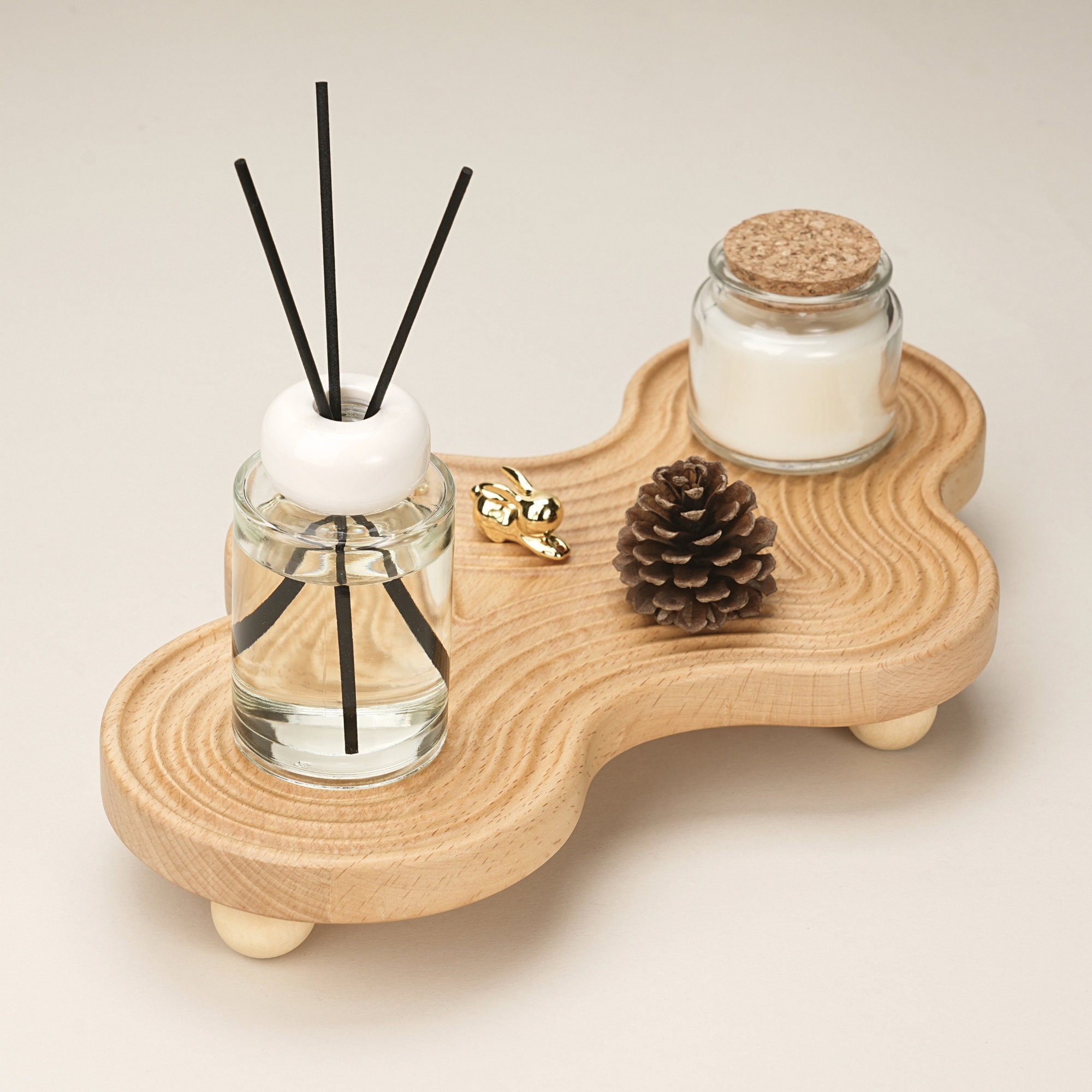 Decorative Wooden Tray, Clouds Perfume Tray with Non-Slip Pad, Bathroom Tray Organizer for Jewelry, Coffee, Desktop Decoration