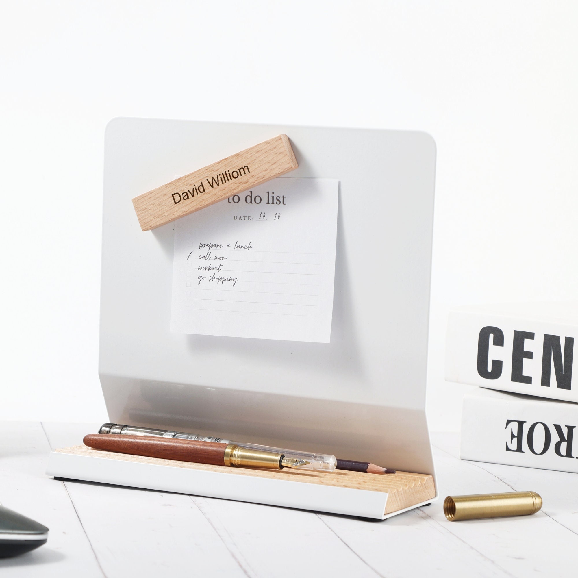 Personalized Desk Organizer with Magnet Metal Board, Pen Holder, Desktop Sticker Board for Memo Display, Gift for Graduation and Team