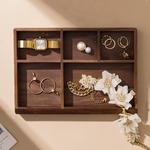 Personalized Wooden Jewelry Tray, Catch All Walnut Tray, Custom Valet Tray, Desk Organization, Wedding Gift, Anniversary Gift