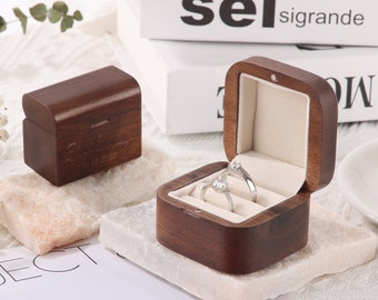 Personalized Walnut Double Ring Box, Couple Ring Holder