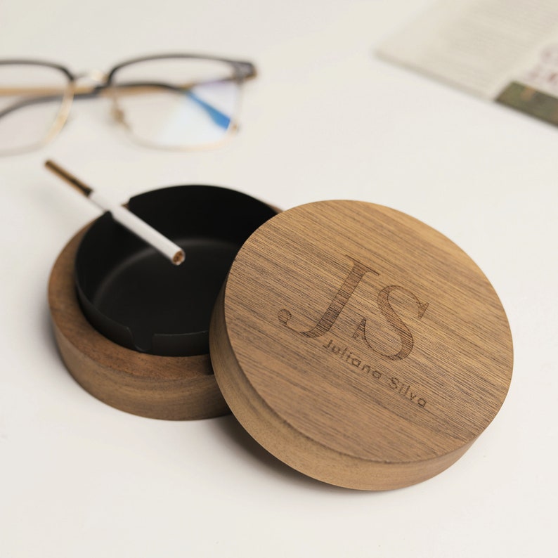 Personalized Wooden Ashtray with Lid, Stylish Smoking Accessory, Perfect Gift for Smokers image 8