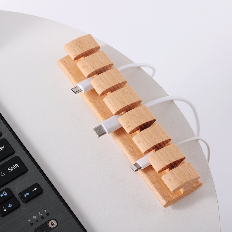 Premium Wooden Cable and Cord Organizer For Desk, Desk Cable Management, Multiple Slots Cable Holder image 4