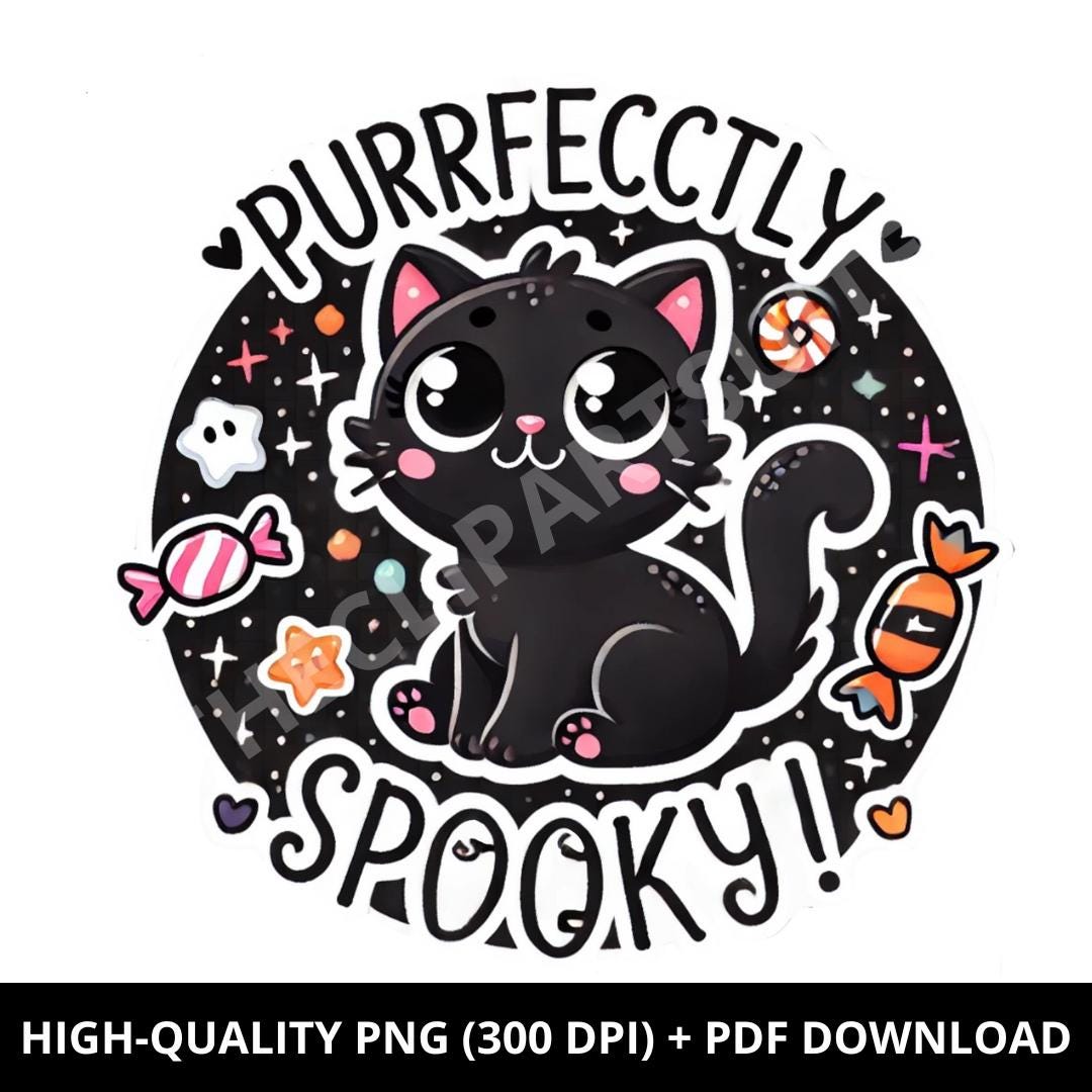 Perfectly Spooky Cat Halloween Sticker Cute Purrfectly Spooky Design ...