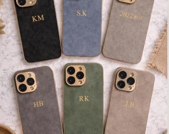 Funda personalizada de piel de cordero para teléfono – Funda con iniciales personalizadas para iPhone 15 Pro Max