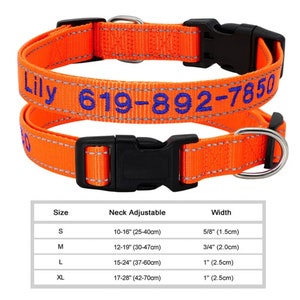 Reflective Dog Collar, Personalized Dog Collar, Reflective Dog Collar with embroidered Name, Custom Dog Collar, Durable Dog Collar Orange