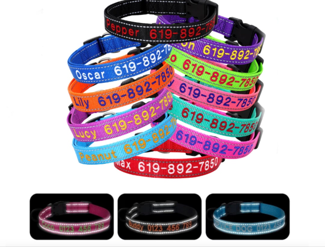 Personalized Reflective Cat Dog Collar with Name Plate Custom Engraved for dogs