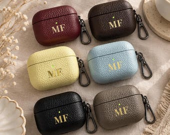 Funda de cuero personalizada para AirPods / Funda para AirPods de Apple con monograma