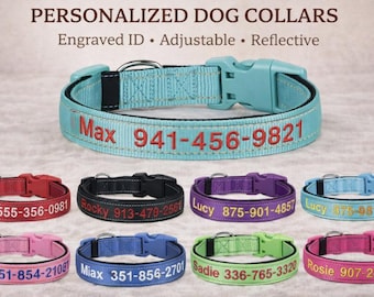 Collar para perro bordado personalizado, placa de identificación reflectante y duradera para mascotas.