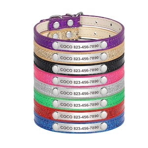 Leather Cat Collar with Custom Name Personalized Cat Collar with Engraved ID Tag - Custom Cat Collar Puppy Collar