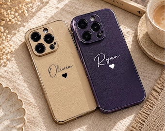 Funda de piel personalizada para iPhone - Funda con nombre personalizado para iPhone 17, 16, 15, 14, 13, 12 Pro Max Plus