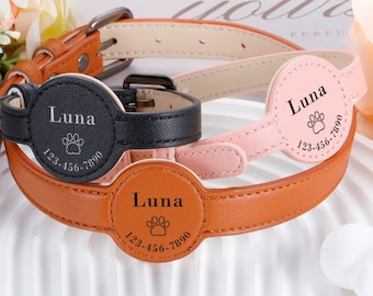 Personalized Leather AirTag Dog Collar, AirTag Dog Collar, Collar for Small and Big Dogs with Airtag Holder, Customized Airtag Dog Collar