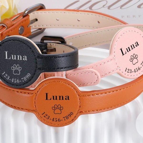 Personalized Leather AirTag Dog Collar, AirTag Dog Collar, Collar for Small and Big Dogs with Airtag Holder, Customized Airtag Dog Collar