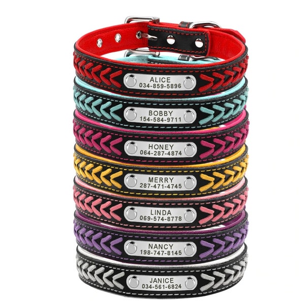thumbnail image 2 of Personalized Soft Leather Dog Collar With Custom Engraved Name Tag - Adjustable Sizes S-XL 2 of 2