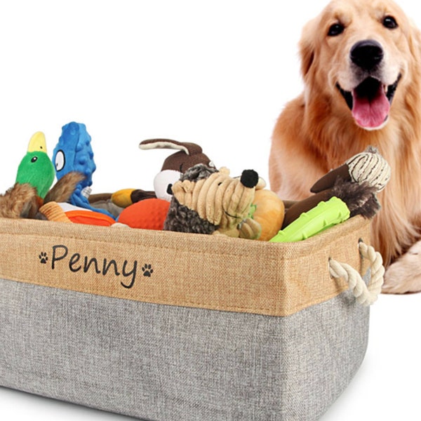Personalised Pet Paw Print Canvas toy basket / bag, dog toy basket, pet basket, gifts her her, gifts for him, custom made bag