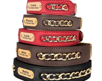 Leather Personalised Dog ID Collar for Small Medium Large Dogs  Collar Custom Pet Name And Phone Number Free Engraving!