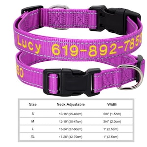 Reflective Dog Collar, Personalized Dog Collar, Reflective Dog Collar with embroidered Name, Custom Dog Collar, Durable Dog Collar Purple