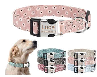 Dog Collar, Personalised Dog Collar, Floral Dog Collar with Engraved Nameplate, Custom Dog Collar, Durable Dog Collar
