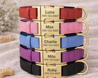 Collar impermeable personalizado para perro con placa grabada con nombre y número de teléfono.