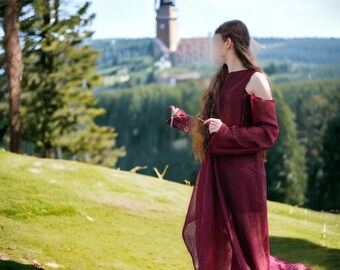 Maroon, cold shoulder dress, fairy, cottage core, prom, formal wear