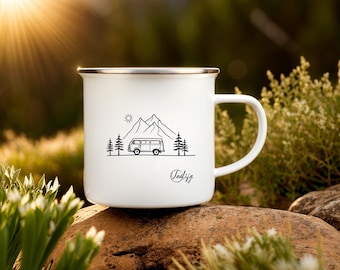 Emaille mok | Avontuur | Kamperen | Cadeau-ideeën | Camper | Picknick | Metaal | Warm/Koud | Buiten | Festival | Oude camper