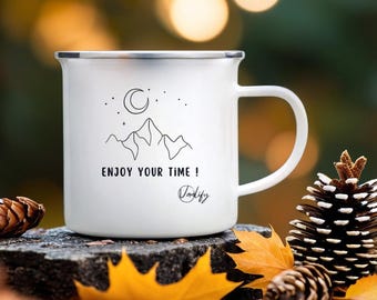Caneca de Esmalte | Aventura | Camping | Ideias para Presente | Autocaravana | Piquenique | Metal | Quente/Frio | Ao Ar Livre | Festival | Aproveite