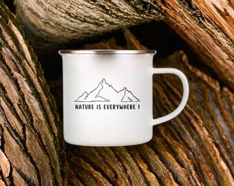 Caneca de Esmalte | Aventura | Camping | Ideias para Presente | Autocaravana | Piquenique | Metal | Quente/Frio | Ao Ar Livre | Festival | Natureza