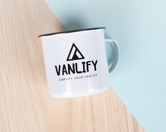 Caneca de Esmalte | Aventura | Camping | Ideias para Presentes | Autocaravana | Piquenique | Metal | Quente/Frio | Ao Ar Livre | Festival | vanlify