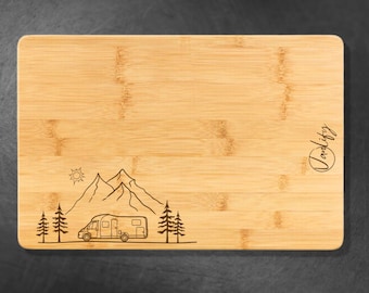 Bamboo Cutting Board with Personalized Laser Engraving, Gift for Campervan and Vanlife Lovers - Campervan Design