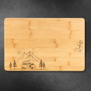 Tagliere in bambù con incisione laser personalizzata, regalo per gli amanti dei camper e della Vanlife - Design California