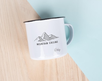 Caneca de Esmalte | Aventura | Camping | Ideias para Presente | Autocaravana | Piquenique | Metal | Quente/Frio | Ao Ar Livre | Festival | Chamado das Montanhas