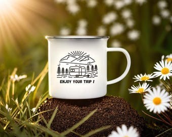 Caneca de Esmalte | Aventura | Camping | Ideias para Presente | Autocaravana | Piquenique | Metal | Quente/Frio | Ao Ar Livre | Festival | Aproveite sua viagem
