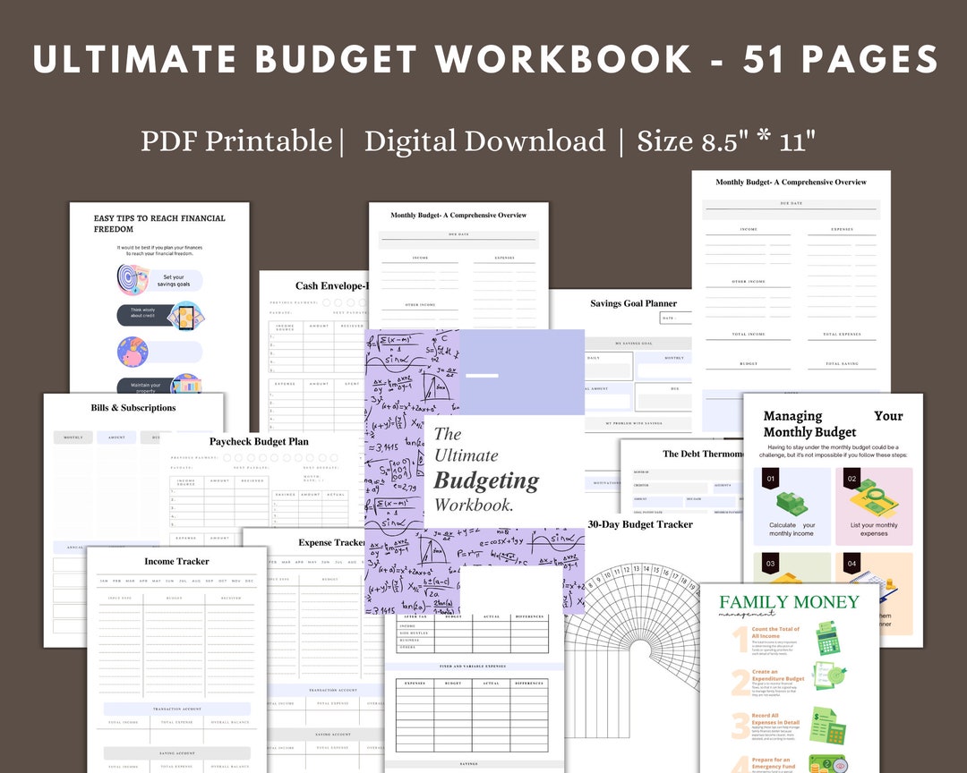 Monthly Budget Workbook Printable: Income, Savings, Debt Tracker ...