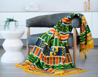 Ghana - Kente | Yellow/Apple, Ghana Blanket | African Blanket | African Throw | Wearable Blanket | Blanket | Throw | Mothers Day