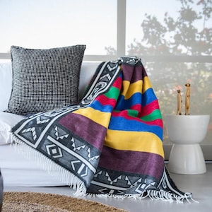 Ndebele Beads Throw – Black/Natural | African Geometric Blanket