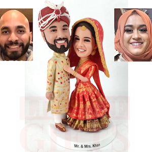 Custom bobbleheads wedding couple in traditional Indian wedding dresses handmade cake toppers in your own cloths Indian wedding couple dolls