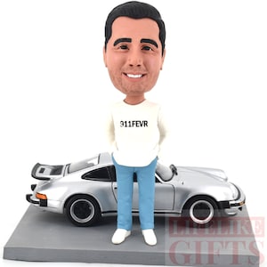 Custom Bobblehead with Sports car, handmade birthday gift for husband/boss/boyfriend, Birthday bobbleheads 911 fans, personalized bobblehead